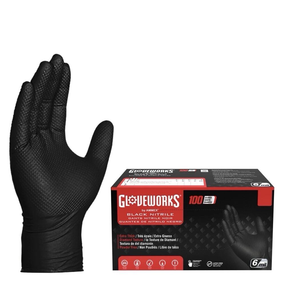 Gloveworks Black Nitrile Disposable Gloves – XL | 100ct | 6 Mil Protective Glove